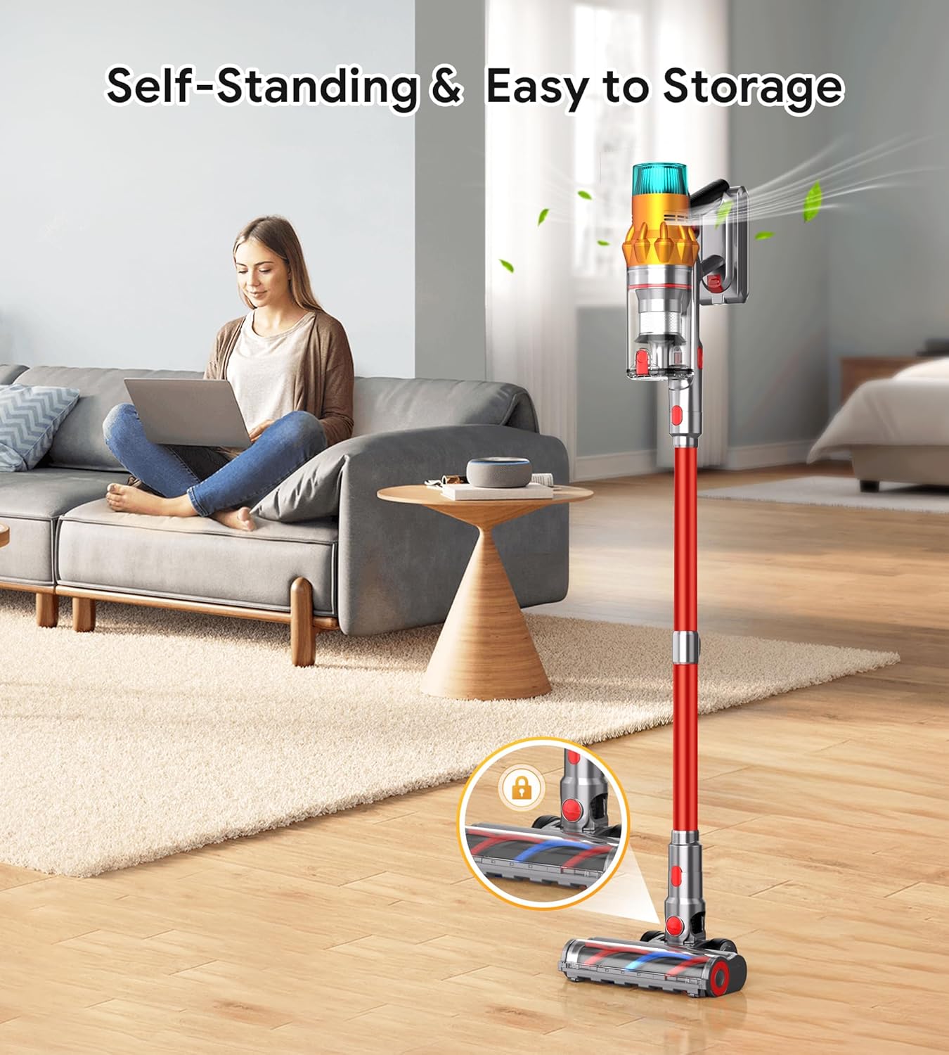 Rebanic S8 Cordless Vacuum Cleaner for Home-Red
